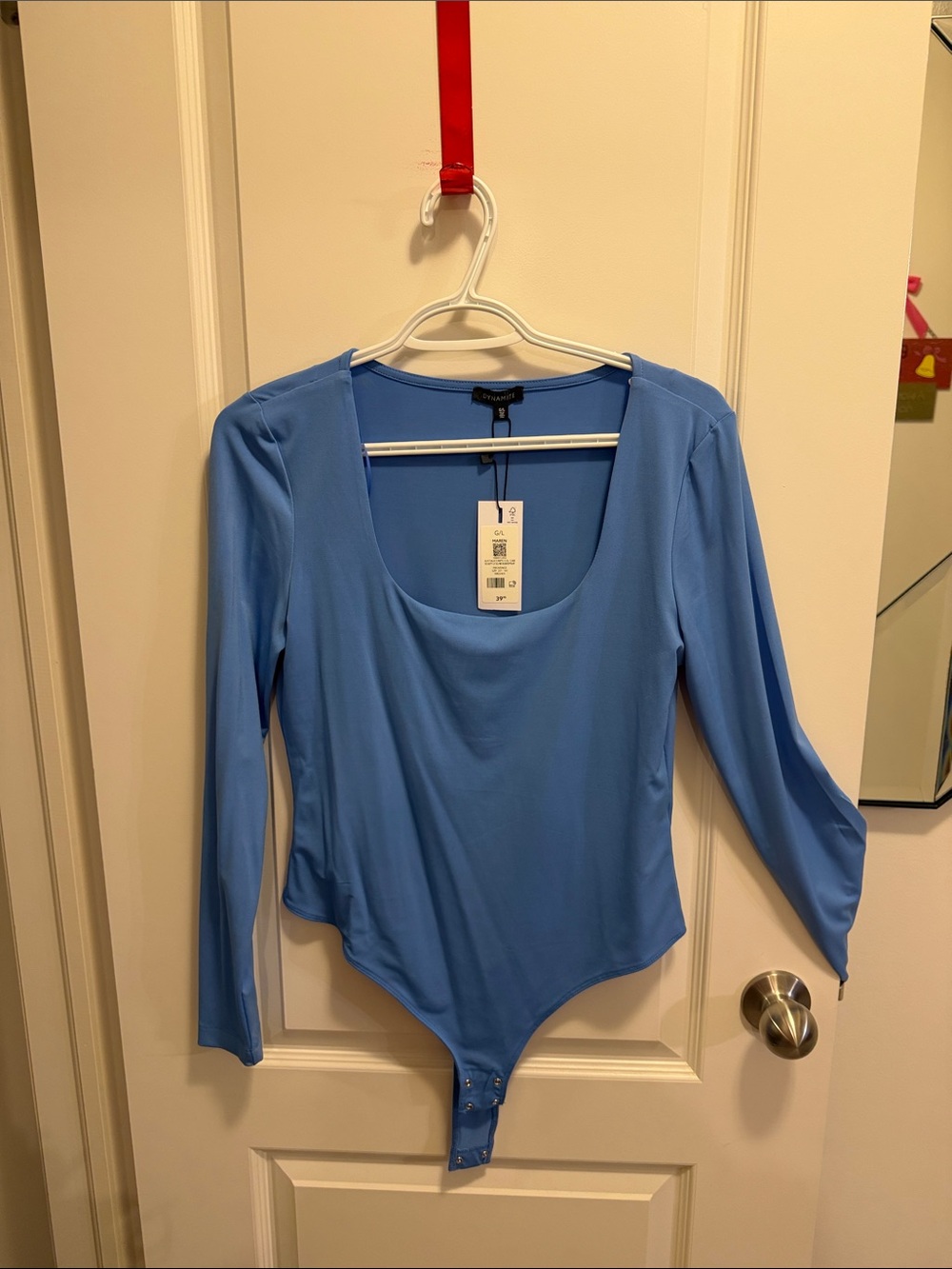 Sky Blue Long Sleeve Scoop Neck Bodysuit NWT